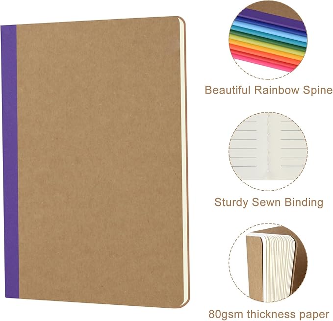 ZCZN 8 Pack Colorful Lined Notebooks Bulk, A5 Journals with 8 Colors, 60 Pages/30 Sheets, 8.3x5.5 Inch, College Ruled Paper, Travel Writing Journal Notebooks for Work,School(8 pack,8 colors-lined)