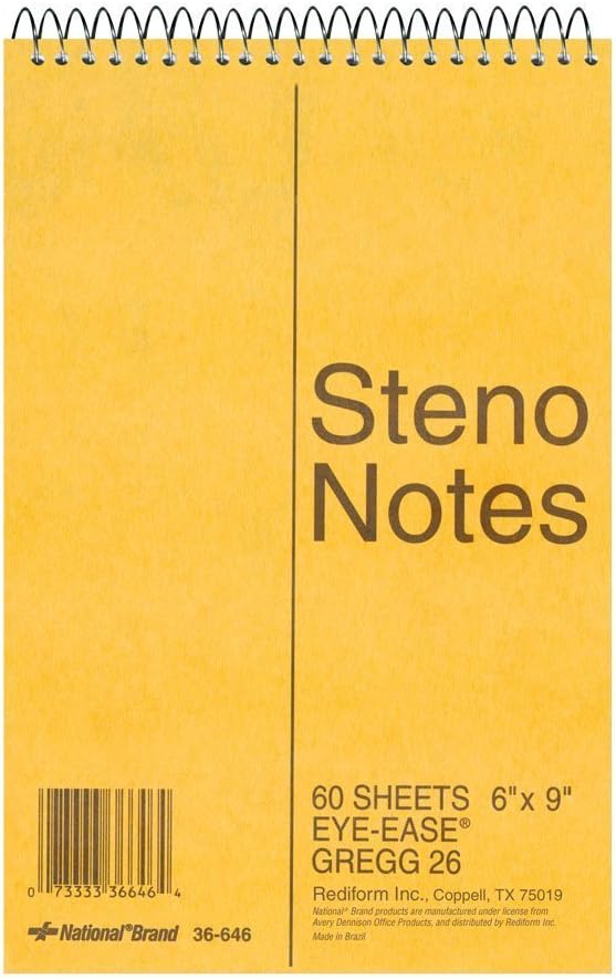 National Brand Brown Board Cover Steno Notebook, Green Paper, 6"x9", 12 Notebooks with 60 Sheets each (36646)