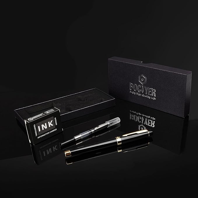 Fountain Pen with Fine Nib & Black Ink, Refillable & Elegant Bent Nib Design, Calligraphy Pens for Writing, Best Fountain Pen for Smooth & Fancy Writing (Red)