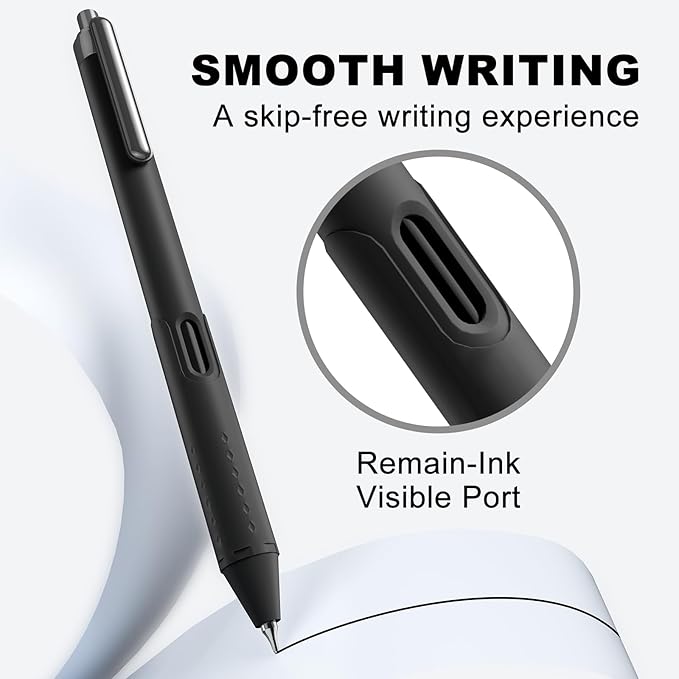Gel Pens 0.5mm - 12 Pack Smooth Quick-Drying Retractable Black Ink for Journaling