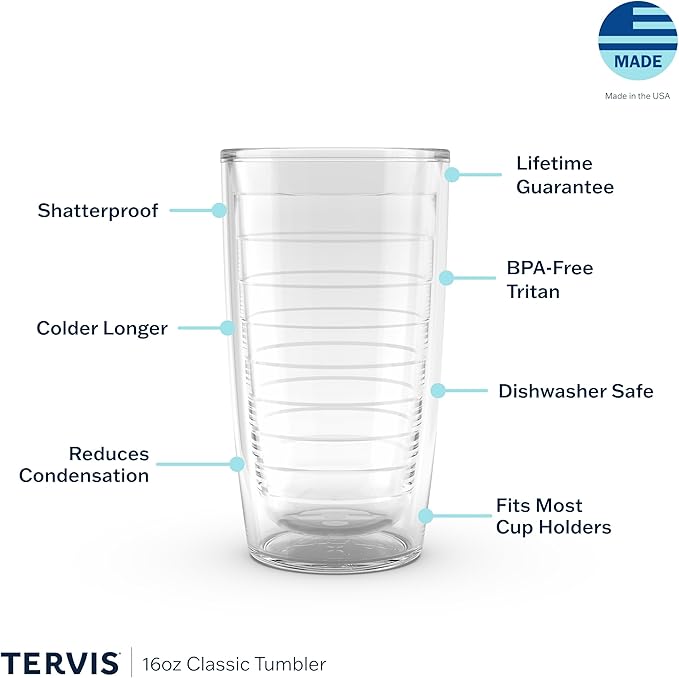 Tervis Clear & Colorful Tabletop Made in USA Double Walled Insulated Tumbler Travel Cup Keeps Drinks Cold & Hot, 16oz - 4pk, Pink Sand