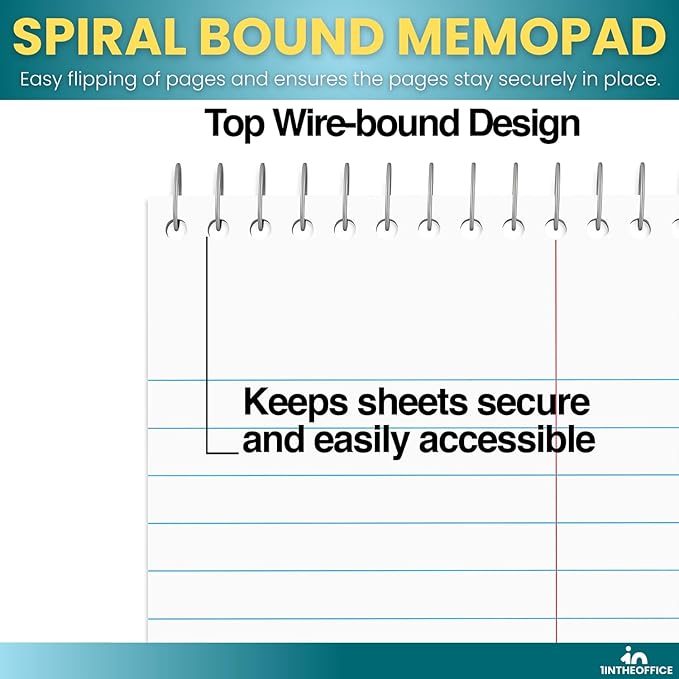 1InTheOffice Steno Pads Spiral 6x9, Steno Note Pads, Spiral Steno Pads, Gregg Ruled, 80 Sheets/Pack, White, 24 Pack