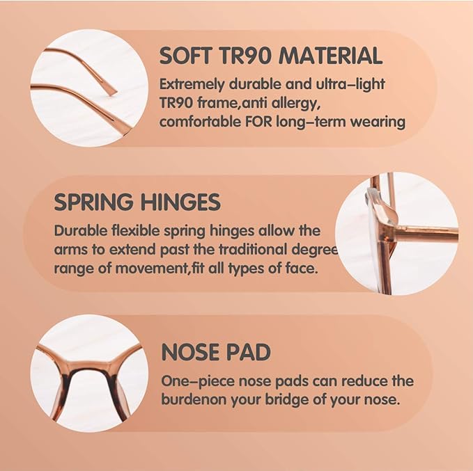 FONHCOO Stylish Blue Light Glasses Women Men Eyeglasses, TR90 Fashion Round Transparent Eye Glasses (Coffee)
