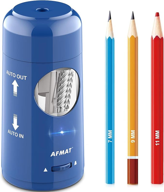 AFMAT Electric Pencil Sharpener, Rechargeable Fully Automatic Pencil Sharpener for Jumbo & Colored Pencils (7-11.5mm), Auto in/Out, Hands-Free, Portable for Home/Classroom/Office PSX6(Blue)