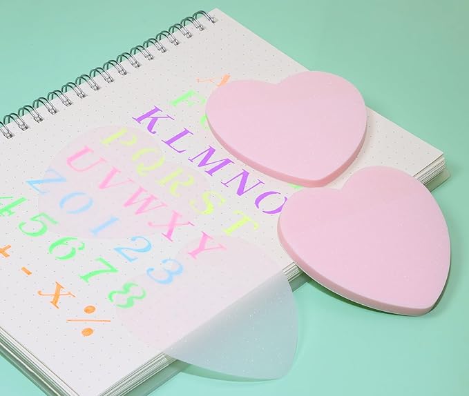 ONLYKXY Glitter Heart Shape Transparent Sticky Notes for Annotating,2.8in Pastel Color Waterproof Index Sticker Self-Stick Book Tabs Soft PET Marker Memo Pad for Home School Office (12, Pink)