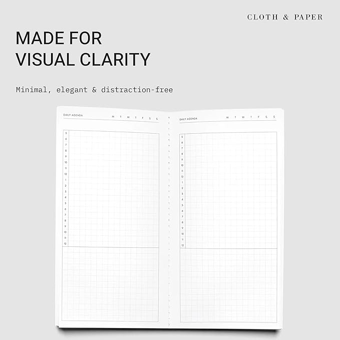 Cloth & Paper Travel Notebook | Daily Planner Agenda – Aspen | A5 Slim Planner Notebook 4.3" x 8.3" | Productivity Planner with Hourly Schedule Layout for Planning & Time Blocking – Soft Touch Cover