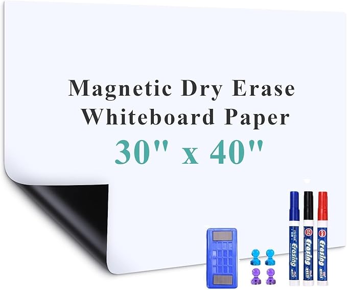 Wide Self-Adhesive Whiteboard Sticker: 40" x 30" Magnet Receptive Dry Erase Wall Decal | No Ghosting Family Planner & Calendar | Peel & Stick Organizer for Home Office