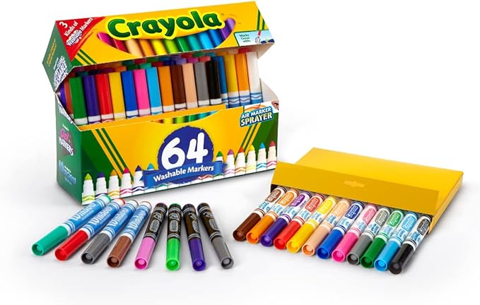 Crayola Washable Broad Line Marker Variety Set (64ct), Teacher School Supplies for Toddlers & Kids, Ultra-Clean, Window, & Gel FX Markers for Kids, 3+