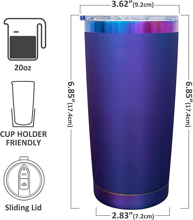 20 oz Tumbler Bulk Stainless Steel Tumblers with Lids and Straws, Double Wall Vacuum Insulated Travel Coffee Mug for Laser Engrave, Powder Coated Cups for Hot and Cold Drinks (Blue,1 pack)
