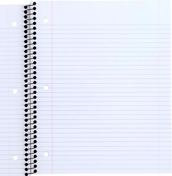 Mead Spiral Notebook, 5 Pack, 3 Subject, Wide Ruled Paper, Plastic Cover, 8" x 10-1/2", 120 Sheets per Notebook, Black, Red, Blue, Green and Yellow (930100A-ECM)