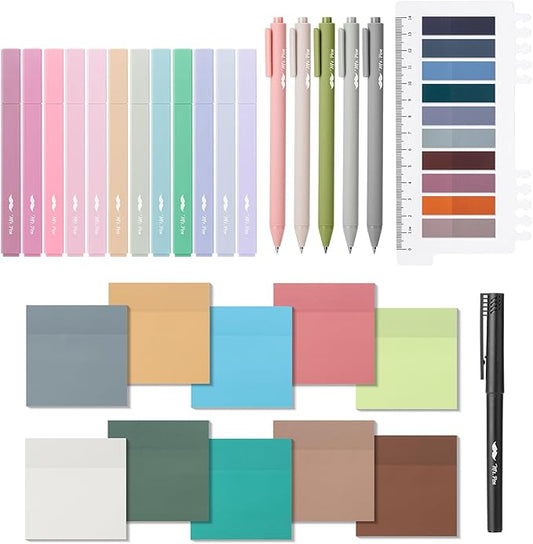 Mr. Pen- Aesthetic Book Annotation Kit, 38 pcs, 12 No Bleed Aesthetic Highlighters, 5 Gel Pens Black Ink, 700 Transparent Sticky Notes & Tabs for Study, Bible Journaling, Planner, Mothers Day Gift
