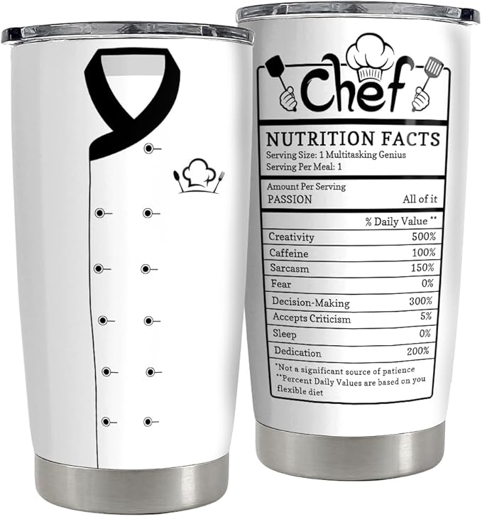 Chef Tumbler 20oz Stainless Steel Insulated Tumblers Coffee Travel Mug Cup Chefs Gifts for Birthday, Christmas, Cook Lovers