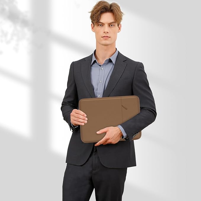 MOSISO Laptop Case 16 inch, 15-15.6 inch Laptop Sleeve Compatible with MacBook Pro 16 M5 M4 M3 M2 M1, HP Acer Dell Lenovo ASUS, Polyester Vertical Computer Sleeve Bag with Pocket, Mocha