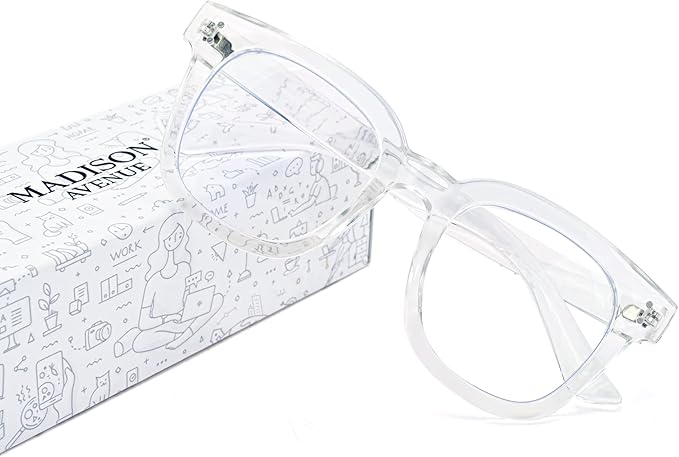 Madison Avenue Blue Light Blocking Glasses Oversized Fashion Blue Light Glasses for Women Anti Eyestrain & UV Protection Computer Eyeglasses (Clear)