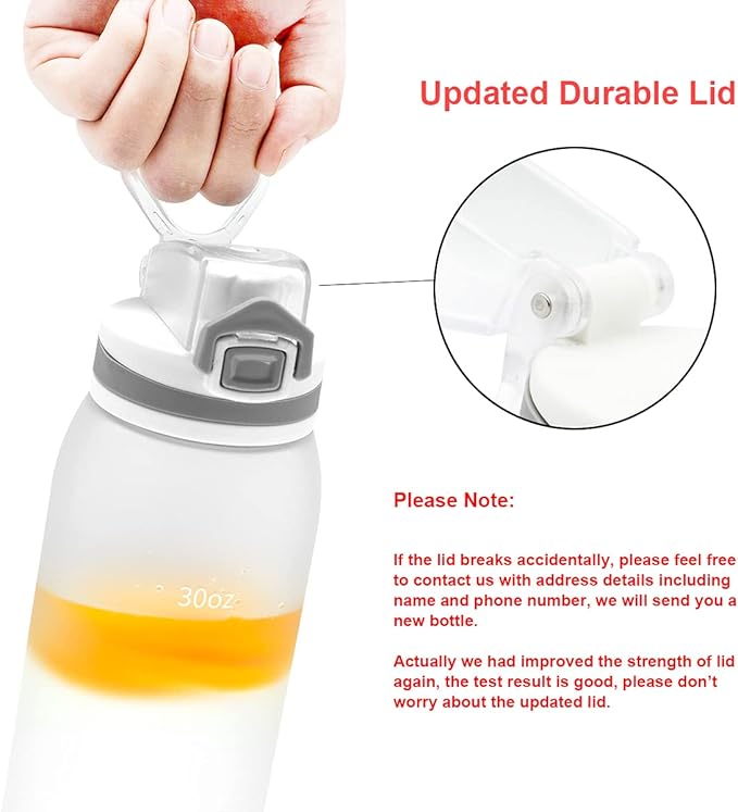 Water Bottle BPA Free Tritan with Time Markers, 30oz Large Durable Gym Plastic Bottle for Fitness, Outdoor Enthusiasts, Leakproof White (Pack of 1)