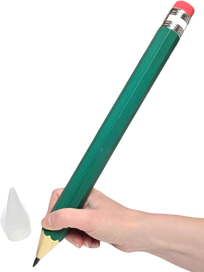 Zugar Land Giant Pencil 15" (4 Colors Available: Orange, Yellow, Blue and Green) Real Wood. Already Sharpened. Large Wooden Jumbo Pencils with Pink Top Erasers (4 Pack (4 Colors))