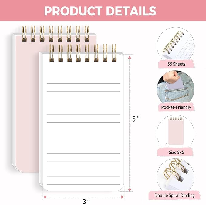 SKYDUE Small Notebooks, Cute 3x5 Pocket Notepads, Mini Spiral Notebook with Lined Pages Nursing School Essentials, School Office Supplies Set Of 8