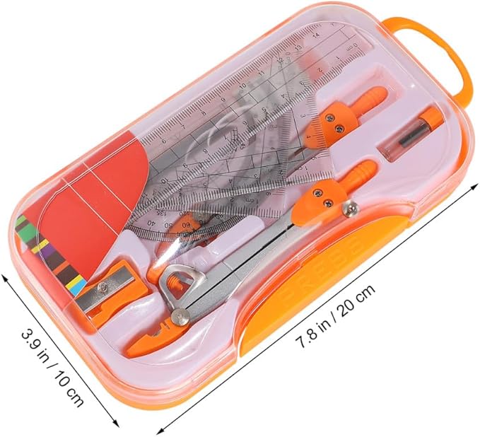 Metal Drawing Compasses Set 10pcs Geometry Ruler Kit with Protractor and Pencil for Student Math Learning and Geometry Drawing Tools Random Color