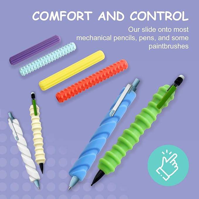 Pencil Grips, 4-Pack Textured Silicone Sleeves for Mechanical Pencils, Sensory Fidget ADHD Tool for Kids and Adults, Quiet Fidget Tools for Classroom Focus, Anxiety Relief (8 Set)