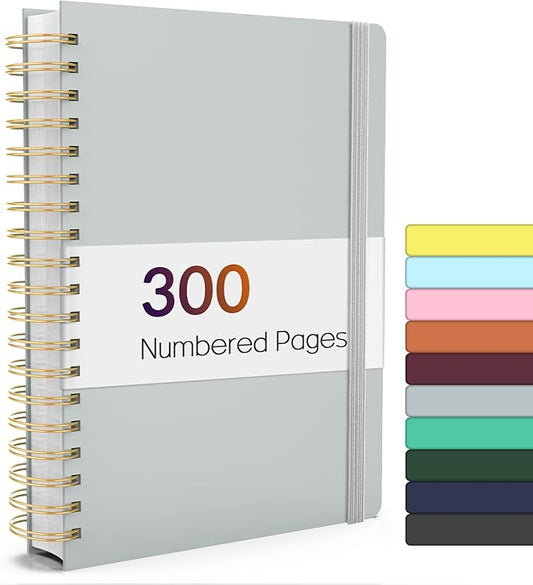 Forvencer A4 Lined Spiral Journal Notebook with 300 Numbered Pages,11" X 8.5" Thick Journals for Writing with 100GSM Paper, Hardcover Notebooks with Contents for Work, School, Grey