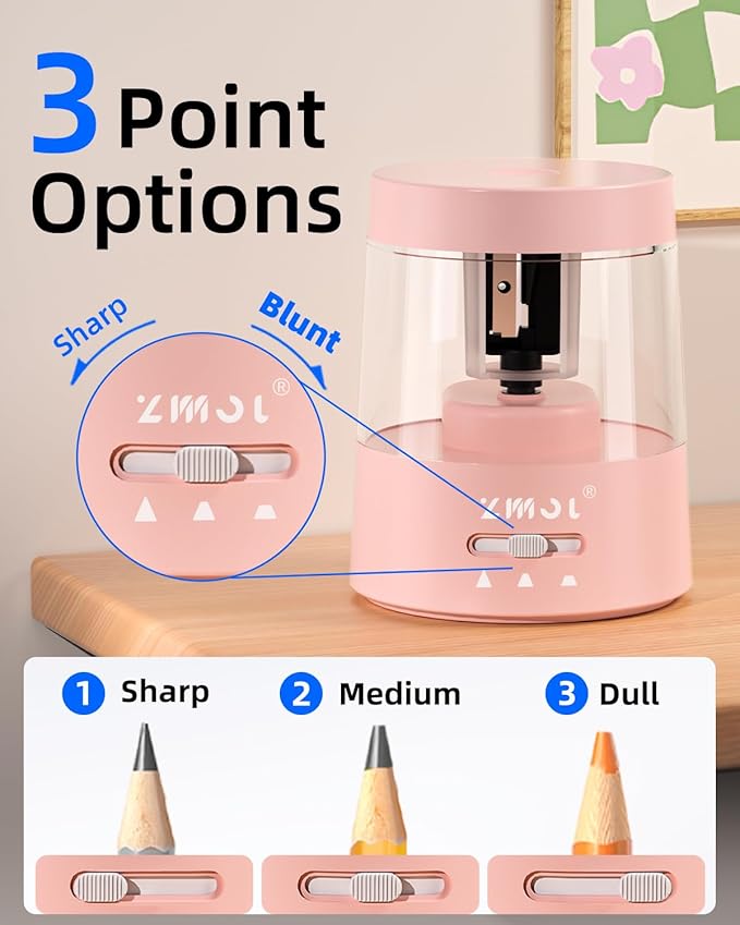 ZMOL Electric Pencil Sharpener,Portable Small Battery Powered Pencil Sharpeners for Kids,Electric Pencil Sharpener Battery Operated,Suitable for No.2/Colored Pencils(6-8mm) Pink