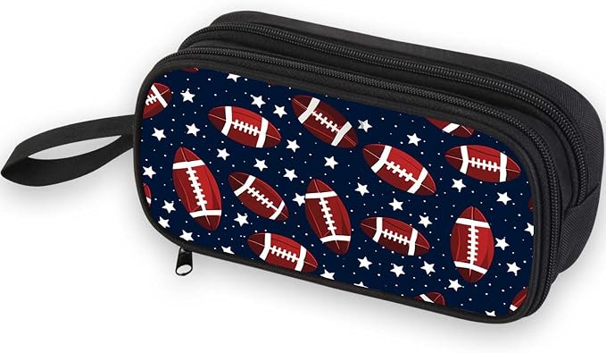 Firmiso Kids Pencil Case, Football Star Pattern, Large Capacity Double Zipper Pencil Pouch with Compartments, Durable Polyester Stationery Organizer, Pen Bag for Boys Girls Students