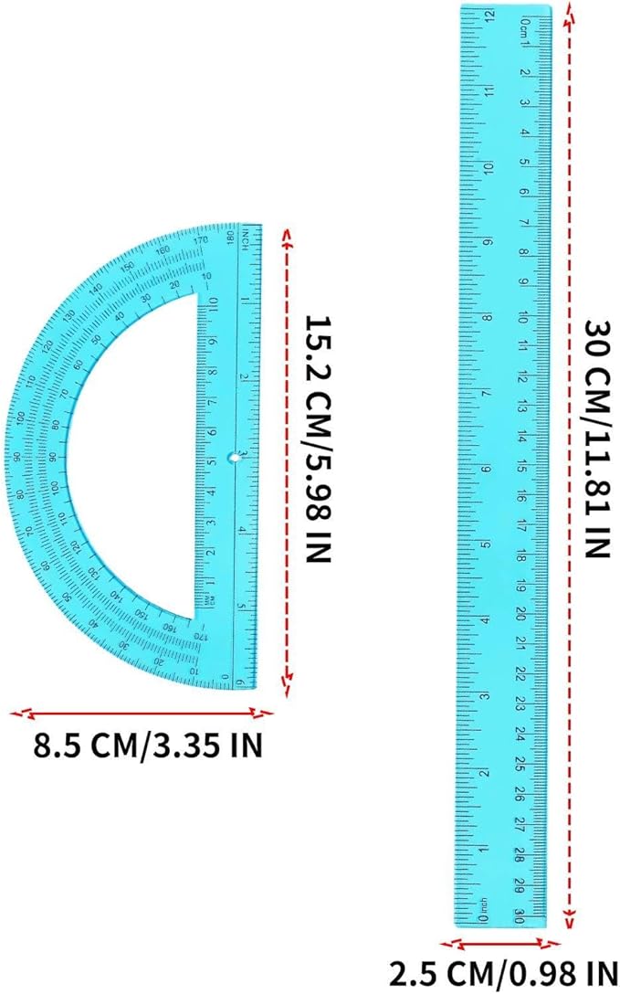 Protractor Set, Clear Geometry Measuring Tools, 1 Set, Math Ruler Kit, Angle Drawing Supplies, Transparent Scale Design, for Classroom Lessons, Technical Drafting, Student Study