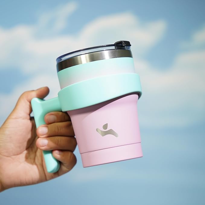 Konokyo 10 oz Tumbler with Handle and 2 Straw 2 Lid, Insulated Water Bottle Stainless Steel Vacuum Cup Reusable Travel Mug,Gum