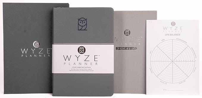 Wyze Planner Undated Daily Planner – 6-Month A5 Productivity Organizer with Full Page Per Day, ADHD Friendly, Hourly Schedule, Goal Setting, Habit Tracker, Weekly & Monthly Pages – Hardcover Time Management Notebook (Gray)