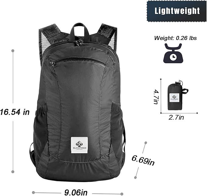 Small Backpack 18L Lightweight Packable Backpack for Travel, Airplane Travel Hiking Daypack(Black)