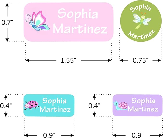Waterproof Custom Name Stickers (135 Labels) - Personalized Daycare Labels for Clothing, Water Bottles, Lunch Boxes & School Supplies - Ideal for Camp & Daycare - No-Iron (Butterflies Flutter)