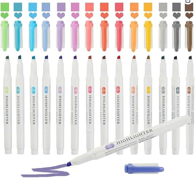 Pastel Highlighters - 15 Pcs Assorted Colors Dual Tip Real Mild Highlighter Markers, Chisel & Fine Tips for Bible Journaling, Note Taking, School Supplies, No Bleed