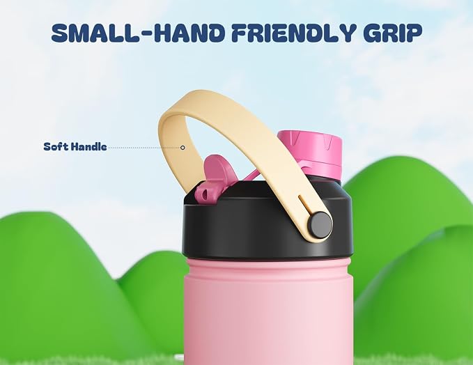 12 oz Kids Water Bottle for Girls: 2-in-1 Straw Spout Lid, Leakproof, Durable Straw Spout Lid, 24H Cold, Easy Carry, Insulated Stainless Steel Cup for School, Travel, Camping, Daily (Polka Whimsy)