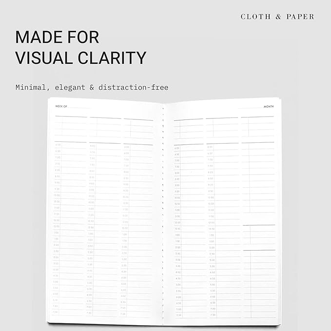 Cloth & Paper Travel Notebook | Time Blocking Planner – Bordeaux | A5 Slim Daily Schedule Planner 4.3" x 8.3" | 30 Minute Time Block Layout for Planning, Scheduling & Productivity – Soft Touch Cover
