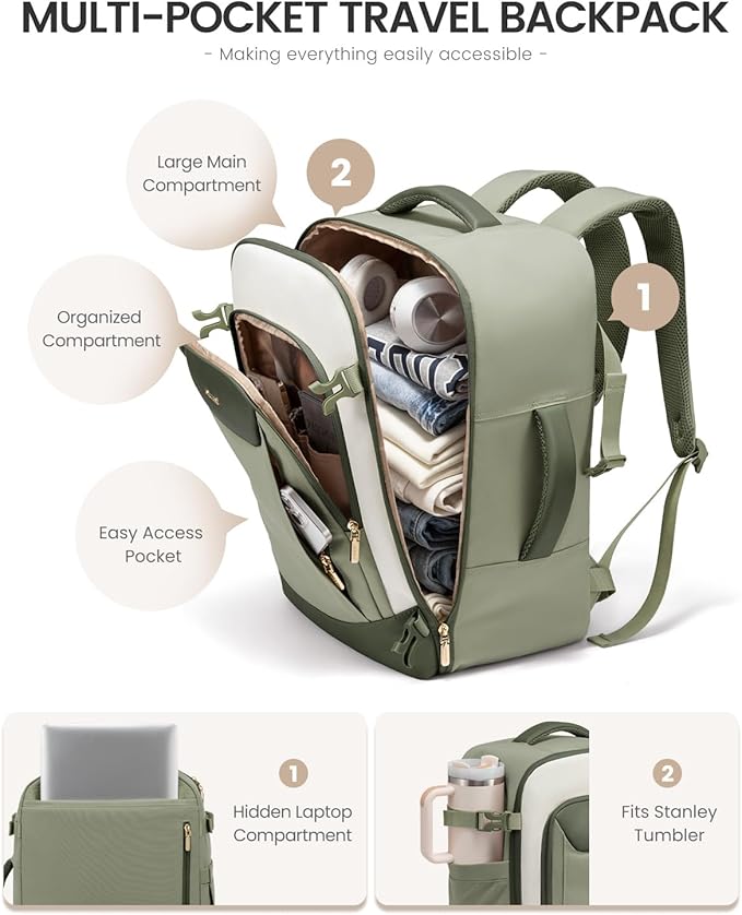 LOVEVOOK 50L Travel Backpack for Women Men, Large Carry on Backpack for Airplanes TSA Personal Item Travel Bag fits 17.3" Laptop, Waterproof Weekender Essentials Airline Approved with 2 Packing Cubes