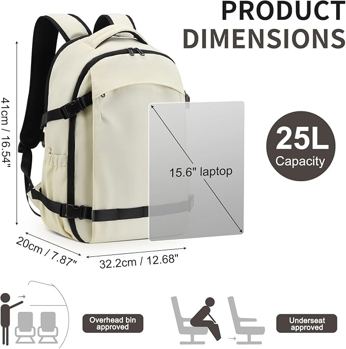 Travel Backpack for Women Men Lightweight Laptop Daypack Beige | fit 5.6" Laptop,TSA Approved Carry on Bag, Personal Item Travel Backpack