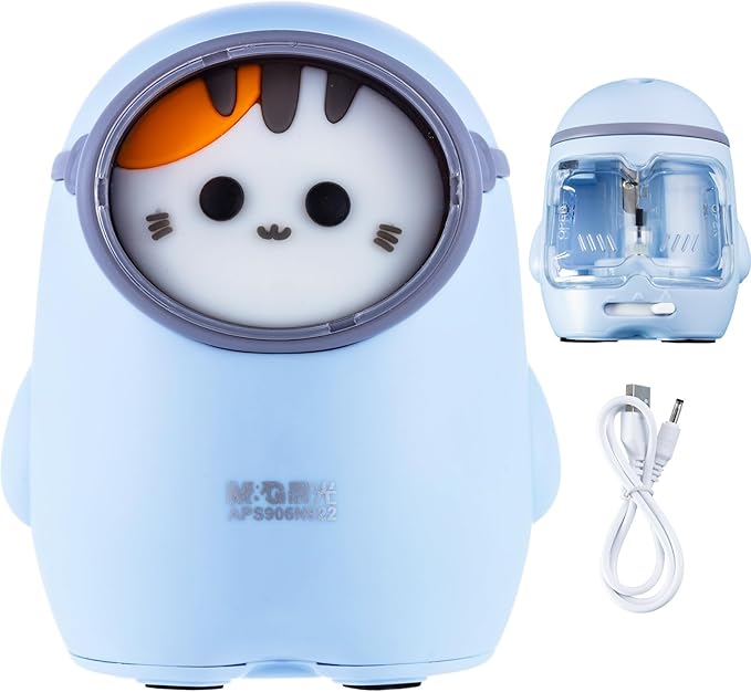 M&G Electric Pencil Sharpener, Portable Pencil Sharpener Cute Cat Design Battery/USB Dual Power Operated Sharpener for Pencils Kids Students Home Classroom School Office