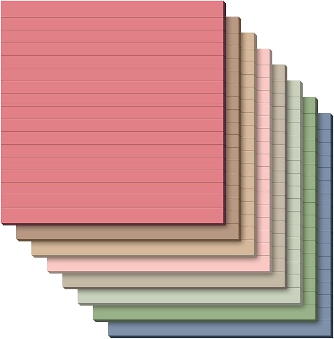 Qeeenar 8 Pads Big Sticky Notes 11 x 11 Inch Lined Jumbo Large Sticky Notes for Wall,Giant Strong Power Memo Square Post for Office, 25 Sheets/Pad(Retro Color)