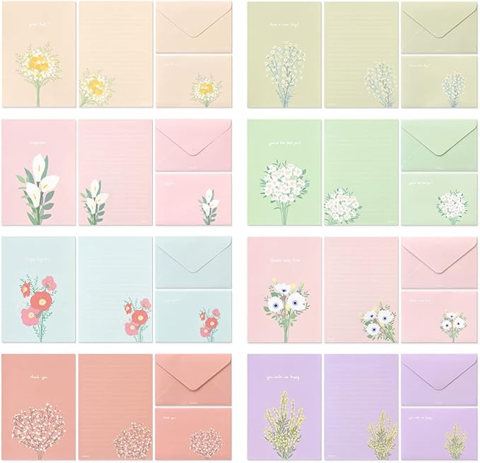 Monolike Flower for you ver.2 Letter Paper and Envelopes Set - 8Type, 32 Letter Paper + 16 Envelopes