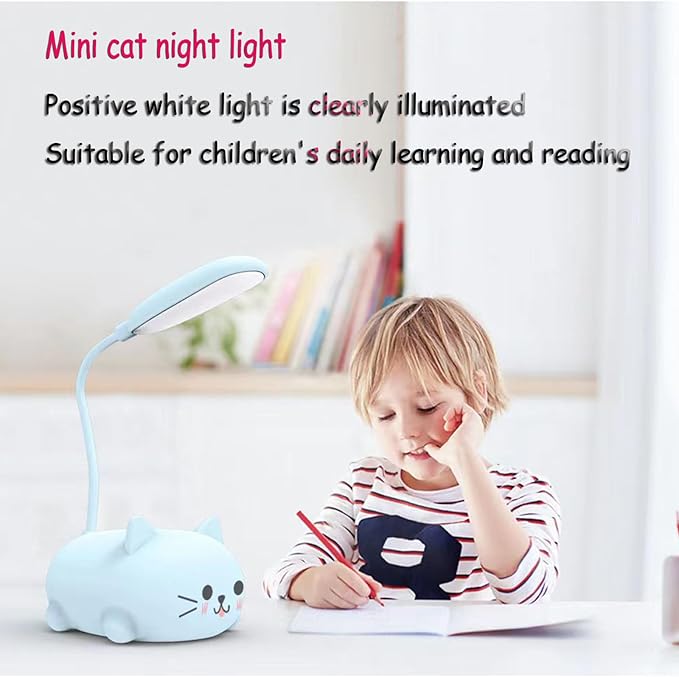Neioaas LED Desk Lamp for Kids, Cute Cat Lamp USB Rechargeable Reading Light,Portable LED Table Light, Flexible Gooseneck Eye-Care Cartoons Small Desk Lamp Girls Gifts(Pink)