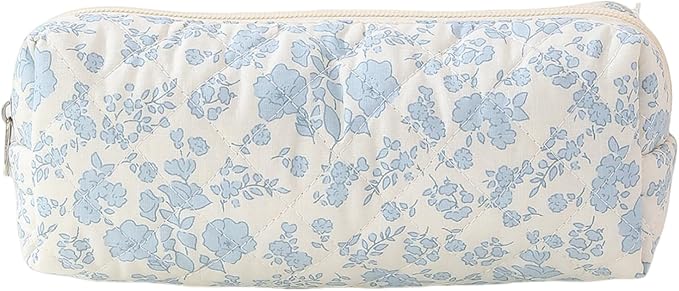 Cute Mini Quilted Makeup Bag for Women Travel Cosmetic Bags Lightweight Coquette Aesthetic Floral Toiletry Organizer Case (Floral#01)