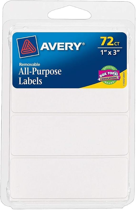 Avery Multi-Use Removable Labels, 1" x 3", White, Non-Printable, 72 Blank Labels Total (6728) (Pack of 2)