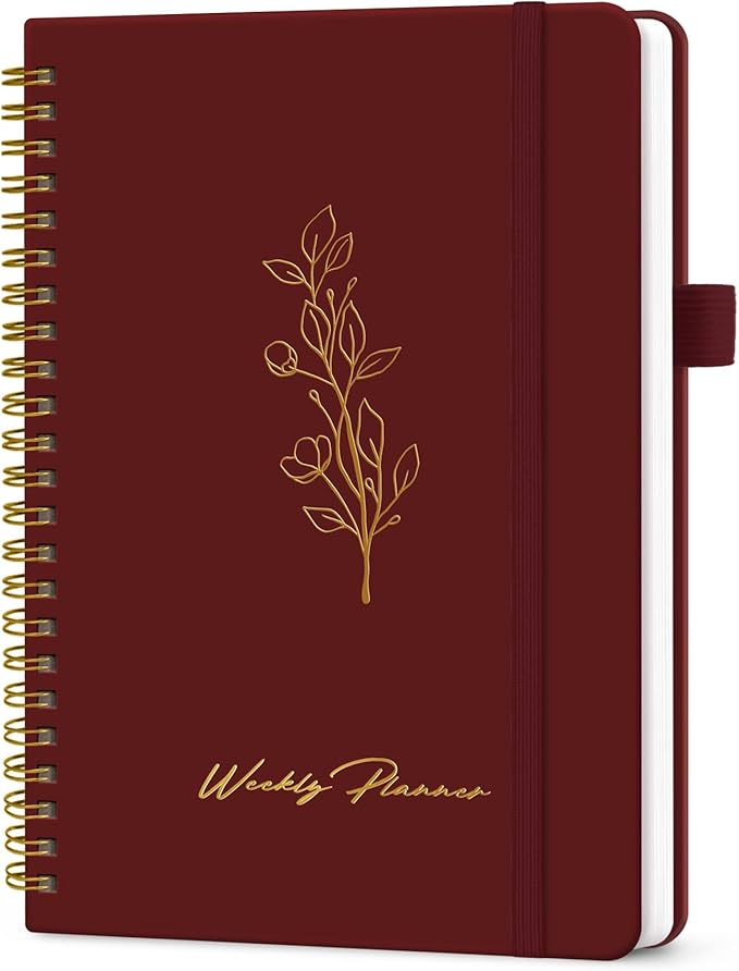 Taja Undated Weekly Planner, Weekly To Do List Notebook with Goal & Habit Tracker Organizer, A5 Weekly Planner Notebook with Spiral Binding, 6.1" x 8.2" - Burgundy