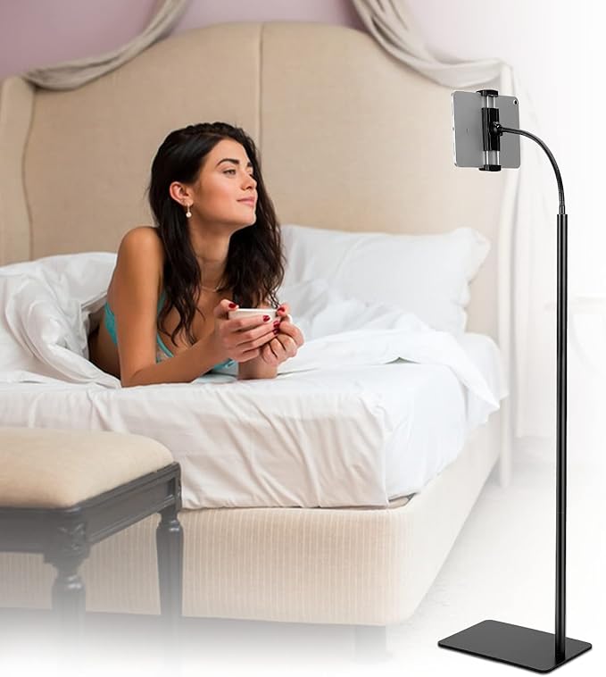 LanPavilion iPad Stand, Adjustable Tablet Floor Stand Metal Tablet Holder with Flexible Gooseneck, Compatible with iPad, Kindle, and Cell Phones (4.7''-13''), Ideal for Hands-Free Use
