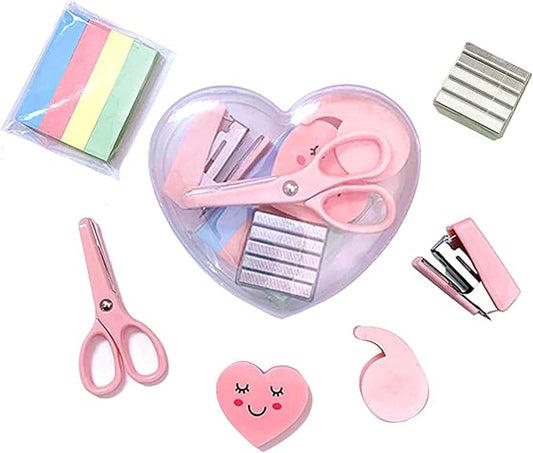 6 Pack Mini Office Supply Kits Mini School Supplies – Includes Mini Stapler,Scissors, Note Paper, Eraser, Tape Dispenser (Heart)