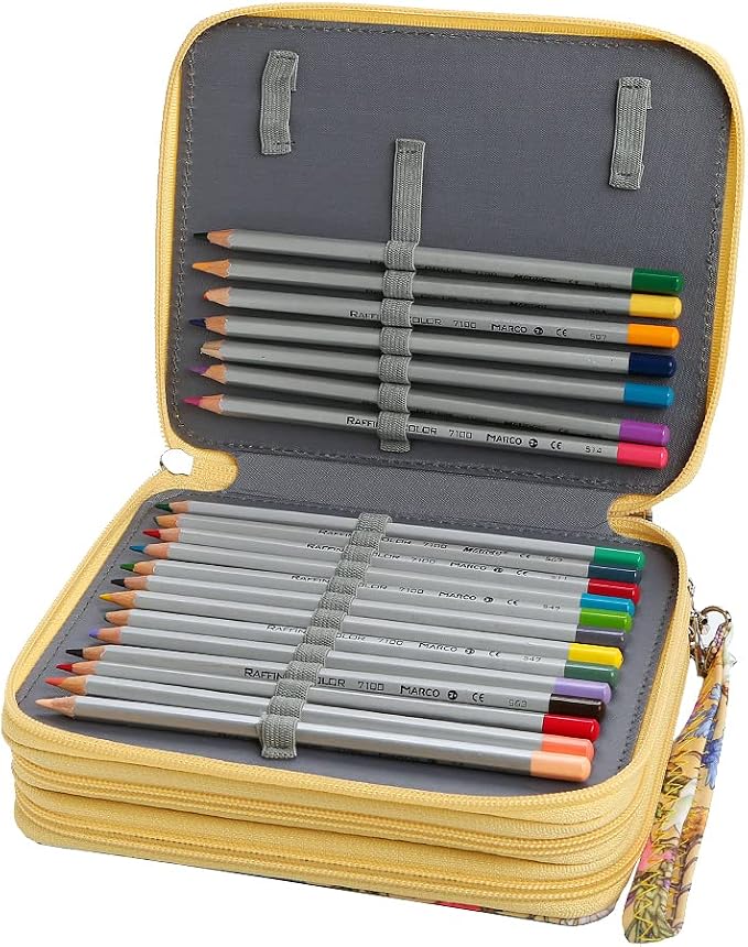 72 Slots Pencil Case Organizer w/Removal Handle Strap | 3-Layer Zipped Pencils Box Large for Colored Pencils Watercolor Pencils for Office and Travel for Artist