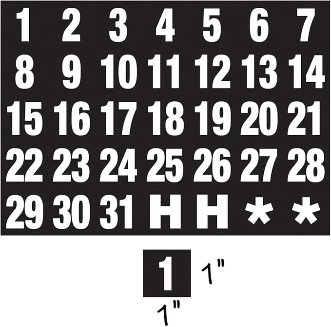 Magna Visual Calendar Dates 1" x 1" White on Black Magnets
