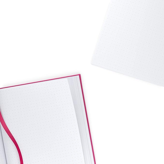 ARTEZA Dotted Journals, Set of 2, 6x8 Inches, 96 Sheets, Acrylic Pouring Design and Dark Pink, Aesthetic Notebooks with Smooth Paper