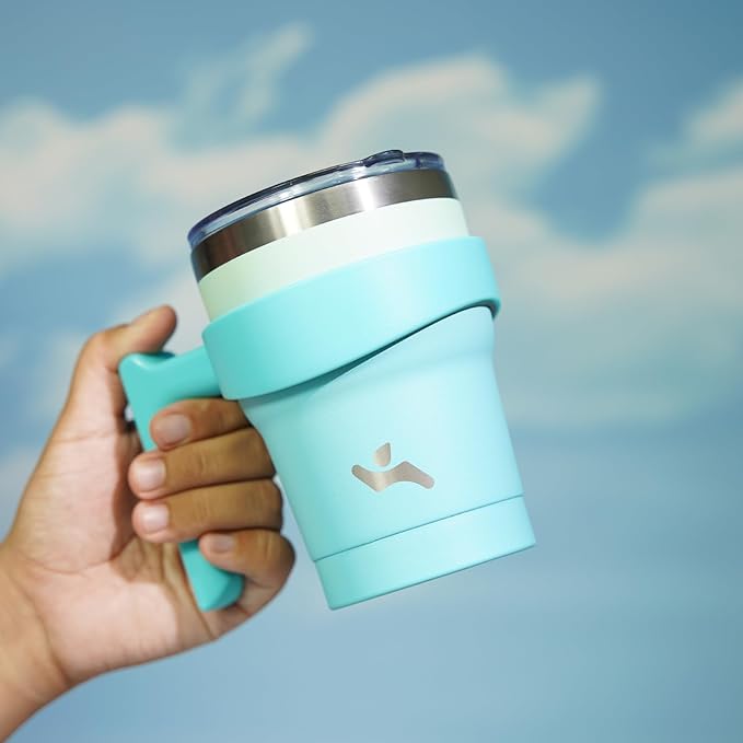 Konokyo 10 oz Tumbler with Handle and 2 Straw 2 Lid, Insulated Water Bottle Stainless Steel Vacuum Cup Reusable Travel Mug, Mint