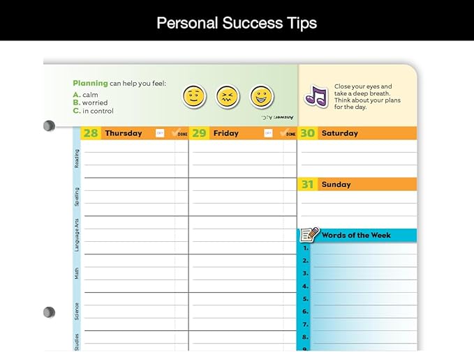 Elementary Student Planner 2025-2026 Academic School Year, Large (8.5" by 11") Matrix Style Datebook with Classic Elementary Matrix Cover